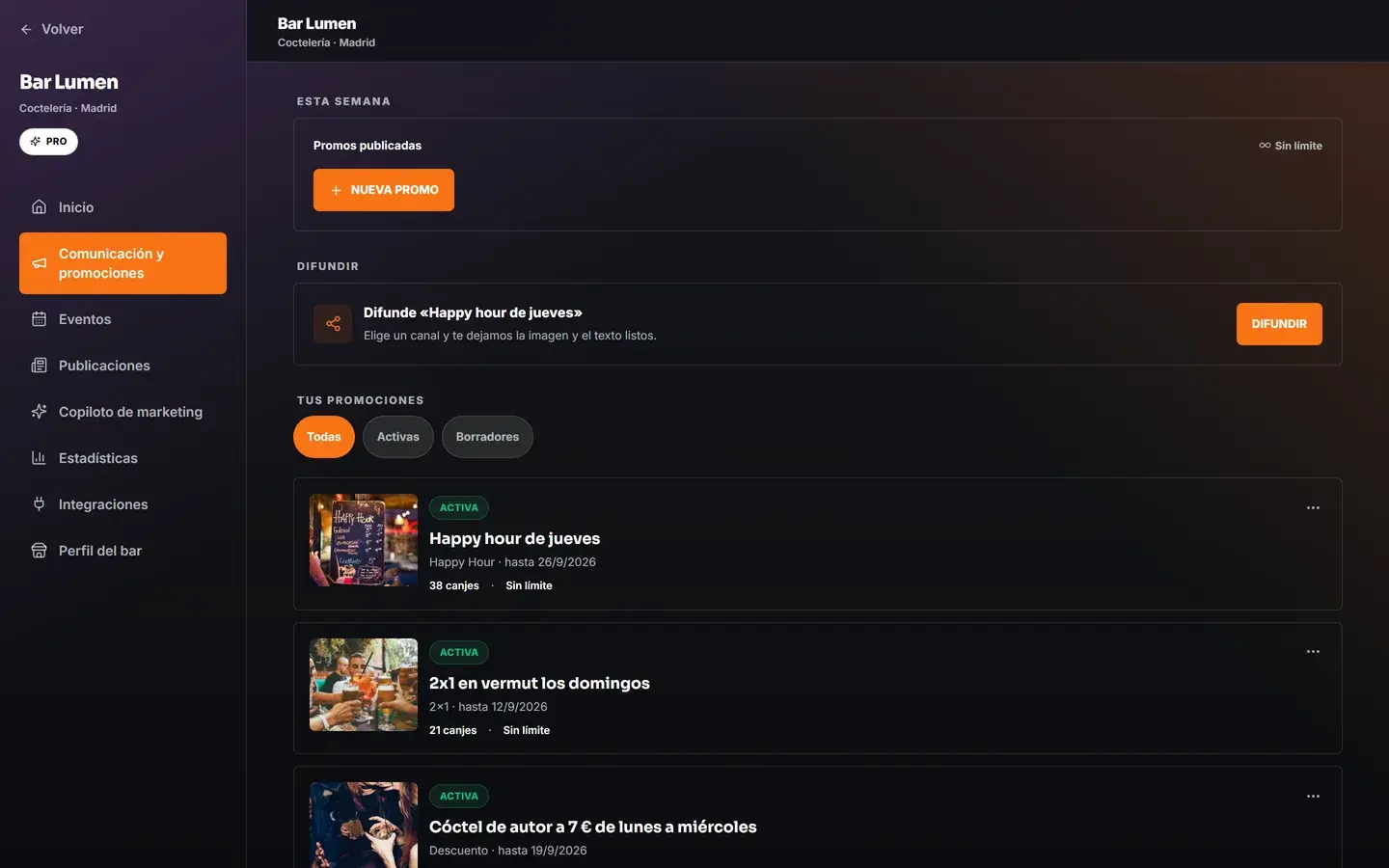 Promociones del bar en el panel de Sagukai, listas para difundir
